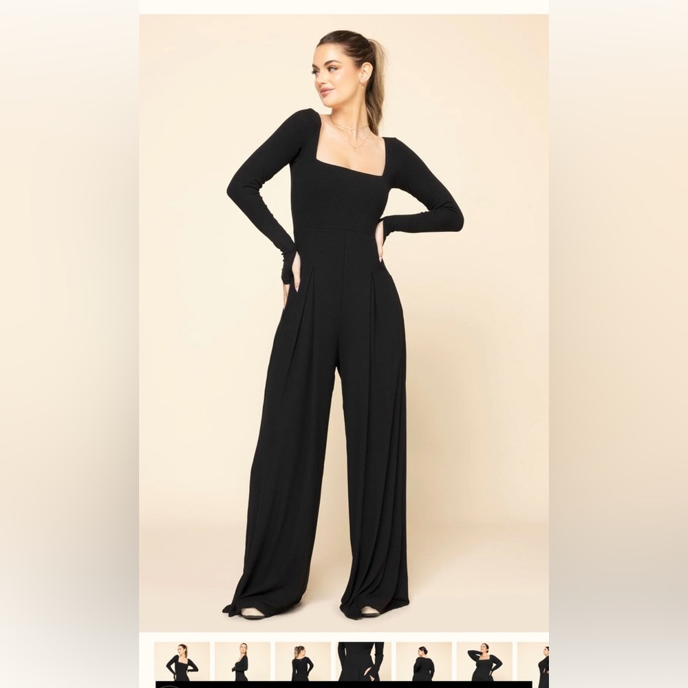 POPFLEX Black Square-Neck Long Sleeve Wide-Leg Jumpsuit NWOT